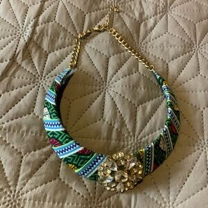 Fabric Wrapped Choker necklace w/rhinestone Emblem